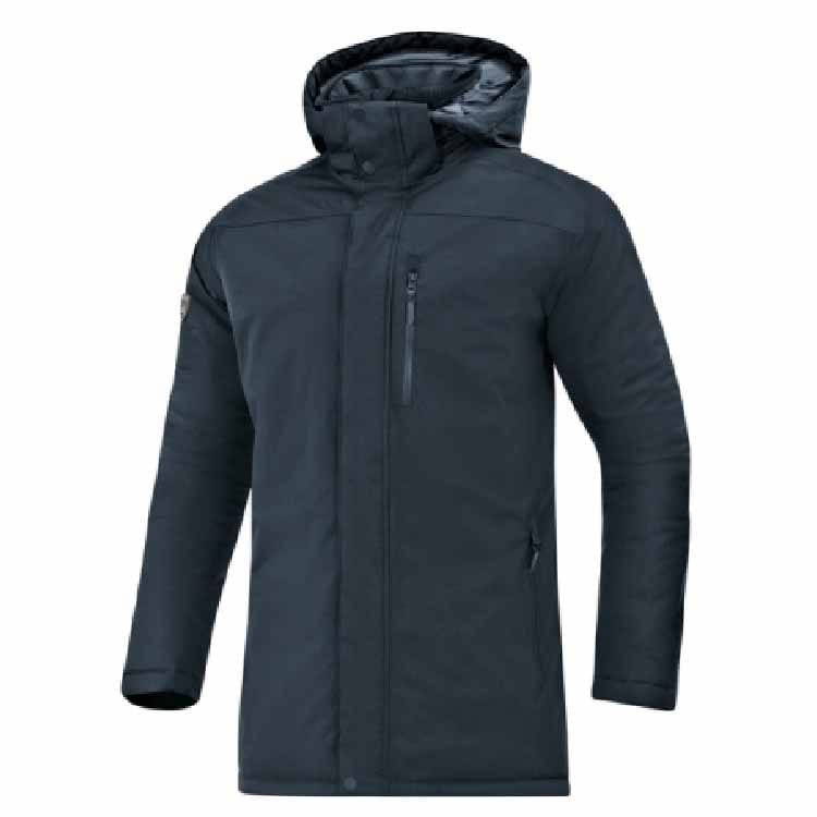 Men’s longline custom parka jacket with fur hood and multiple pockets