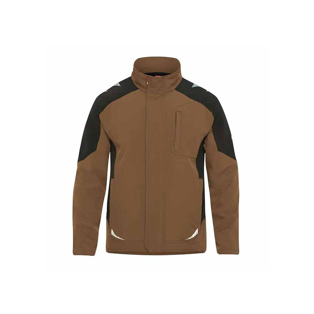 Two-tone custom softshell jacket with brown and black paneling