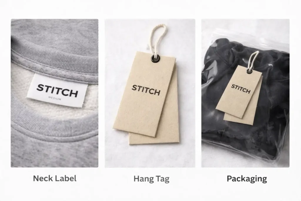 Private label streetwear manufacturing with custom labels and packaging