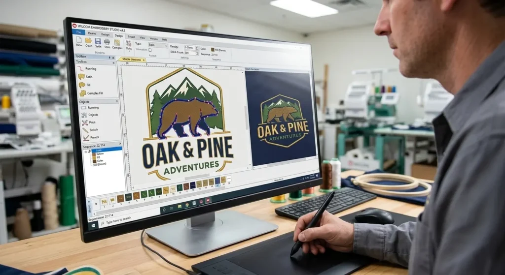 Logo digitizing process for custom embroidery services