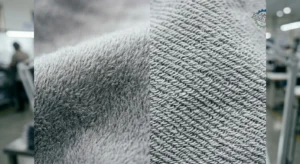 Close up of brushed fleece and french terry fabric used in hoodie manufacturing