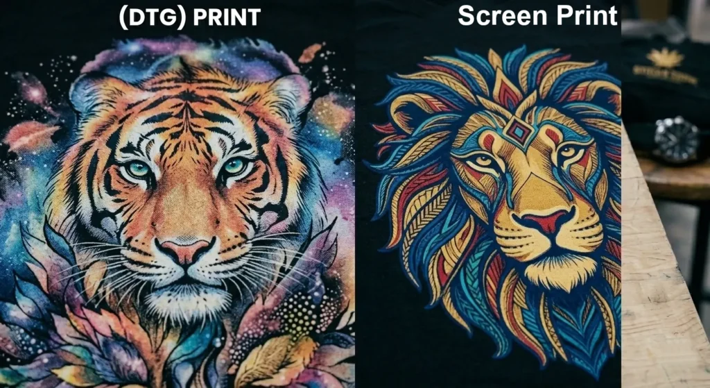 Comparison between DTG printing and screen printing on apparel
