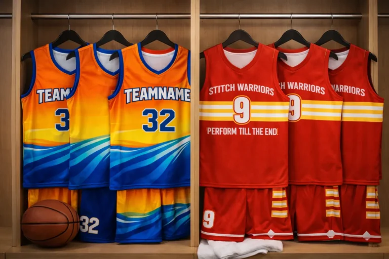 Custom sublimation basketball team uniforms with vibrant colors