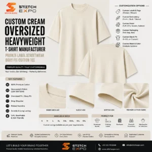 Custom Cream Boxy Fit Oversized T Shirt Heavyweight Streetwear Private Label Tee