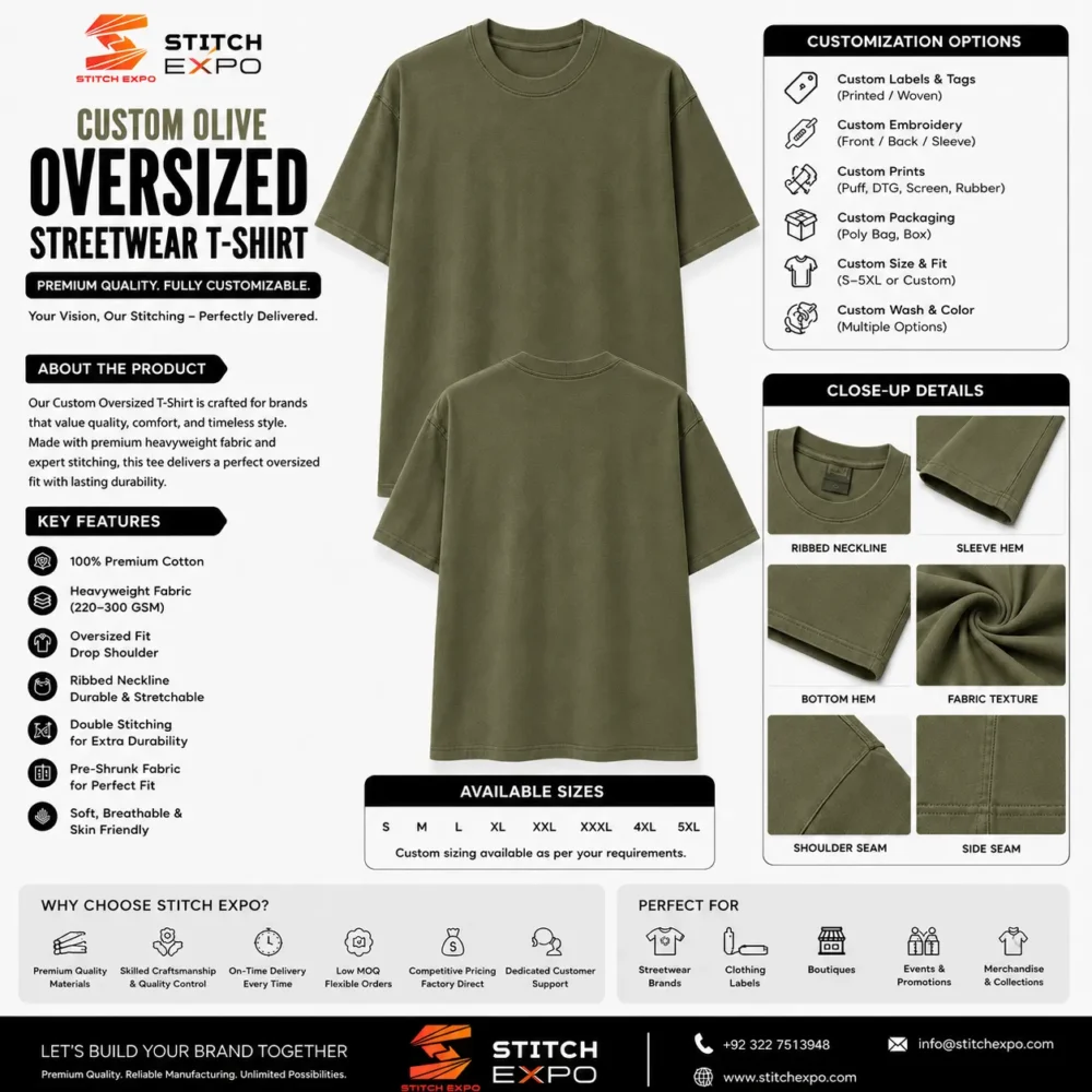 Custom Olive Oversized Heavyweight T Shirt Manufacturing Services