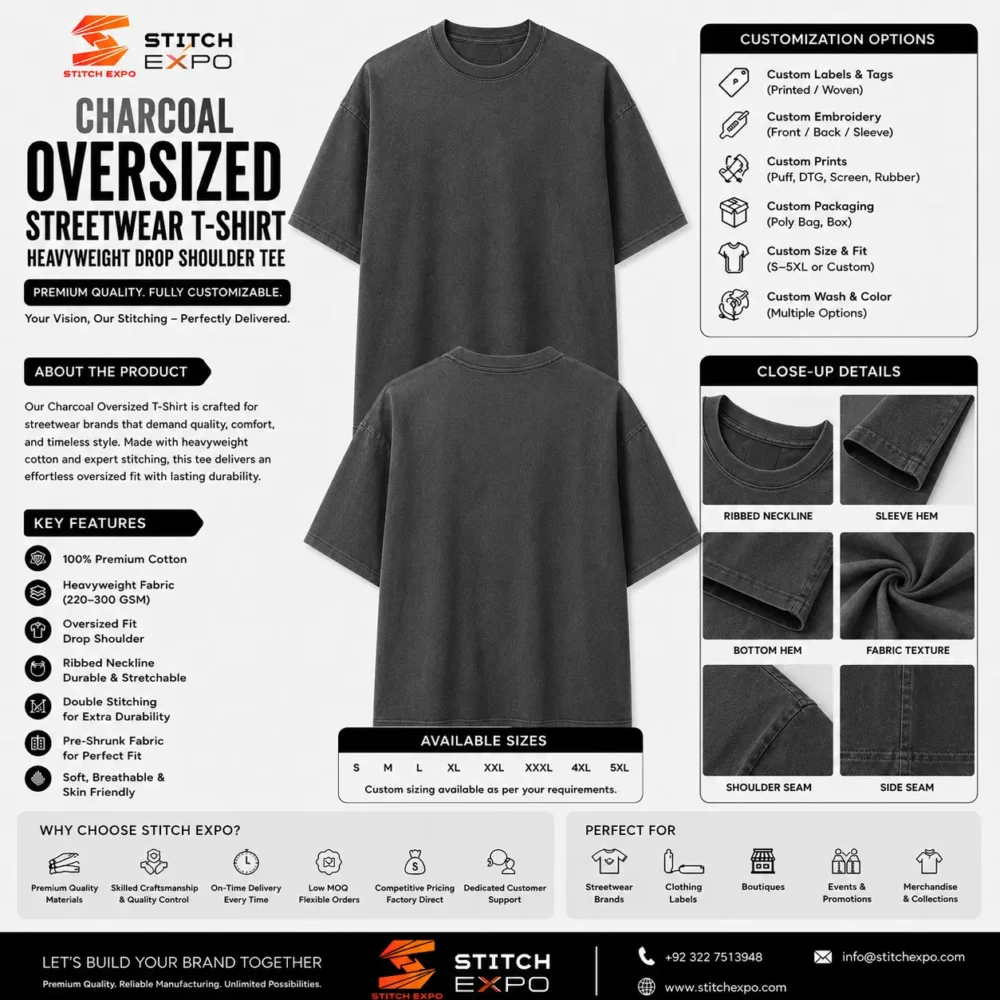 charcoal oversized heavyweight t shirt manufacturer