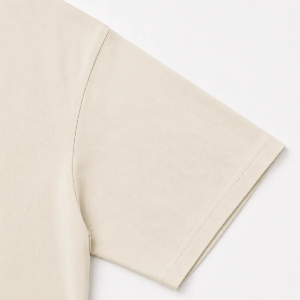 cream-drop-shoulder-heavyweight-tee-sleeve cream drop shoulder heavyweight streetwear t shirt sleeve close up