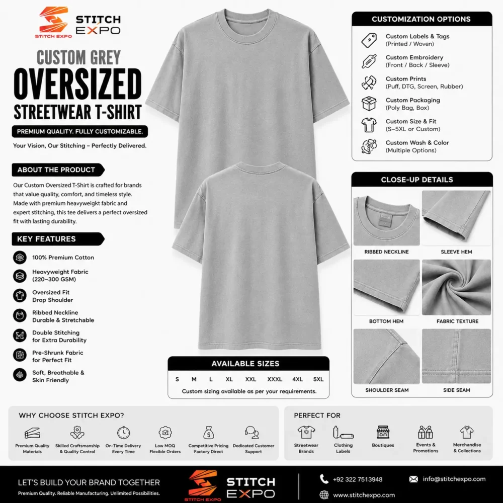 Custom Grey Oversized Heavyweight T Shirt Manufacturing Services Private Label Streetwear Apparel