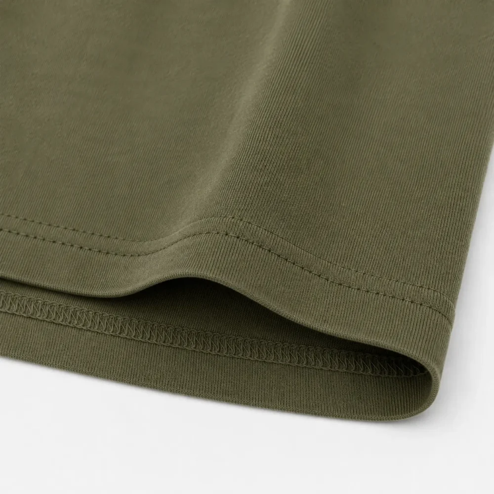 Heavyweight Oversized Olive T Shirt Hem Finish Cotton Tee