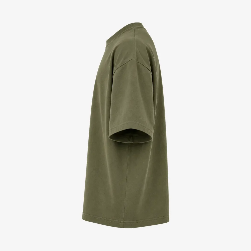 Side View Olive Oversized Heavyweight Boxy Fit Streetwear T Shirt