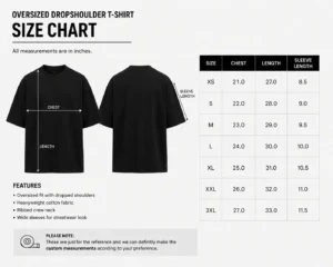 Olive Oversized Heavyweight T Shirt Size Chart Streetwear Apparel