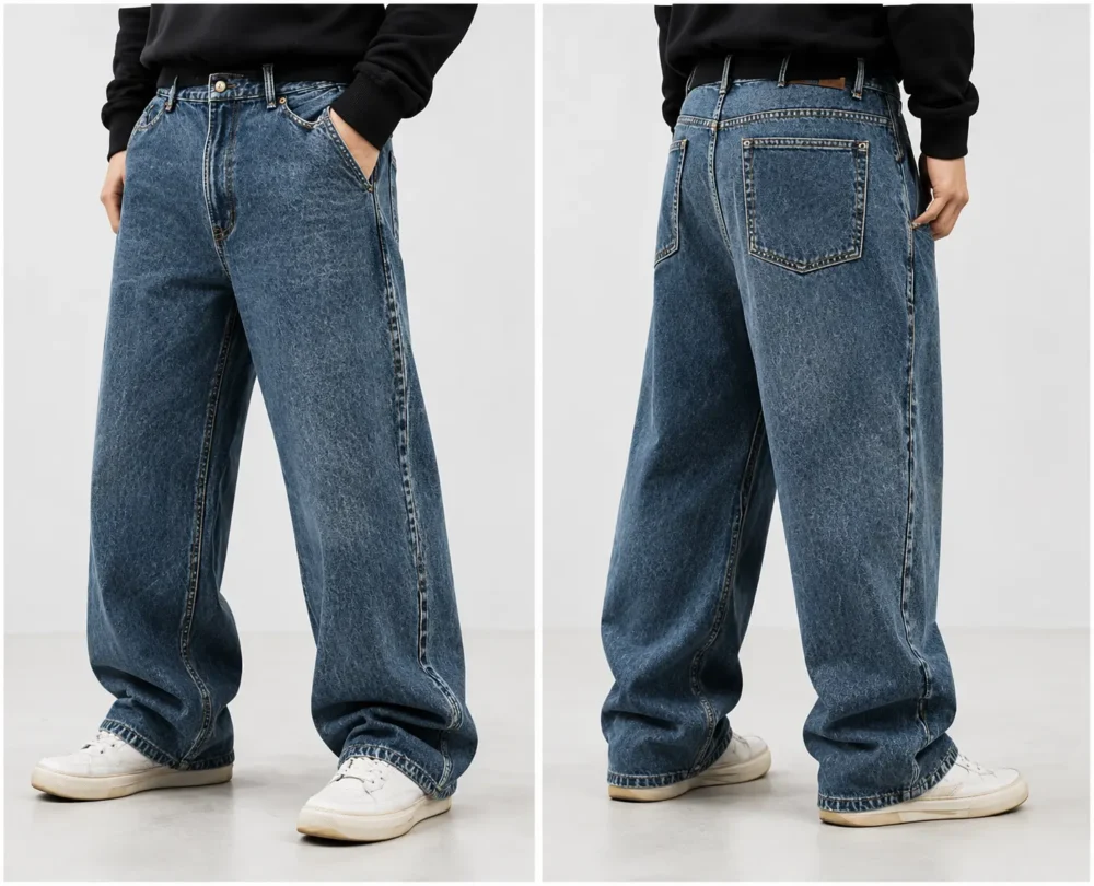 14 oz Baggy Wide-Leg Jeans 14 oz baggy wide-leg jeans front and back view