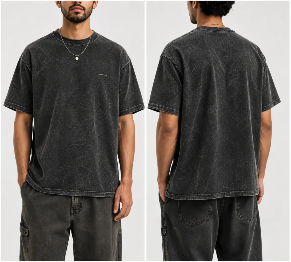 240 GSM vintage washed boxy T-shirt front and back view
