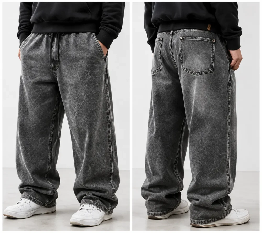 450 GSM vintage washed baggy sweatpants front and back view