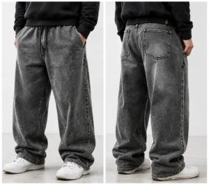 450 GSM vintage washed baggy sweatpants front and back view