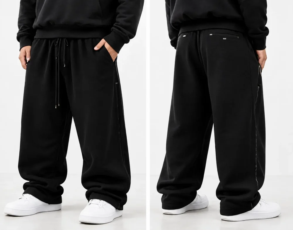 500 GSM heavyweight baggy sweatpants front and back view