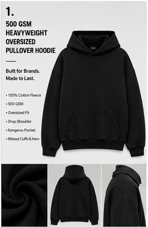 500 GSM Heavyweight Oversized Pullover Hoodie