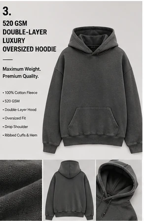 520 GSM Double-Layer Luxury Oversized Hoodie