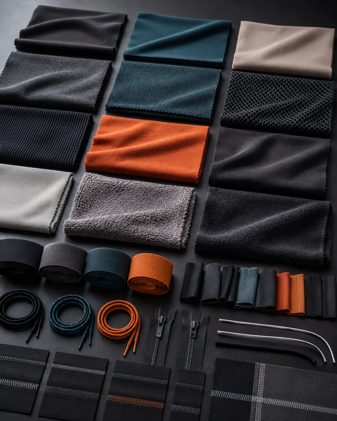 Stretch activewear fabric swatches for leggings sports bras and gym clothing