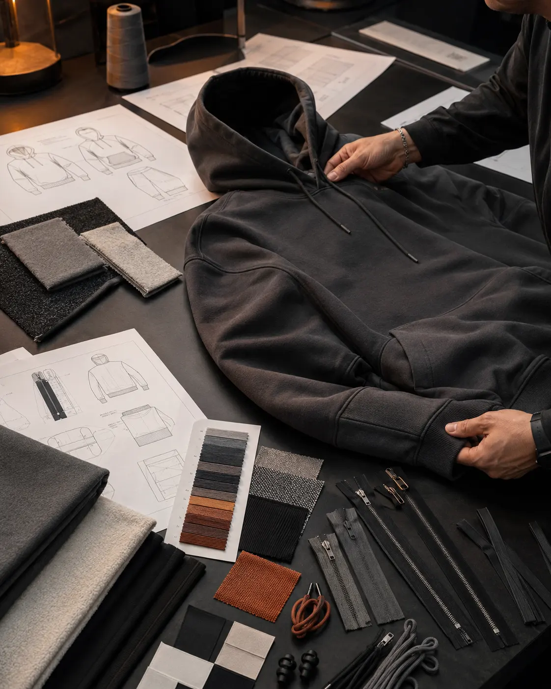 Apparel product development with tech packs, fabric swatches and garment specifications