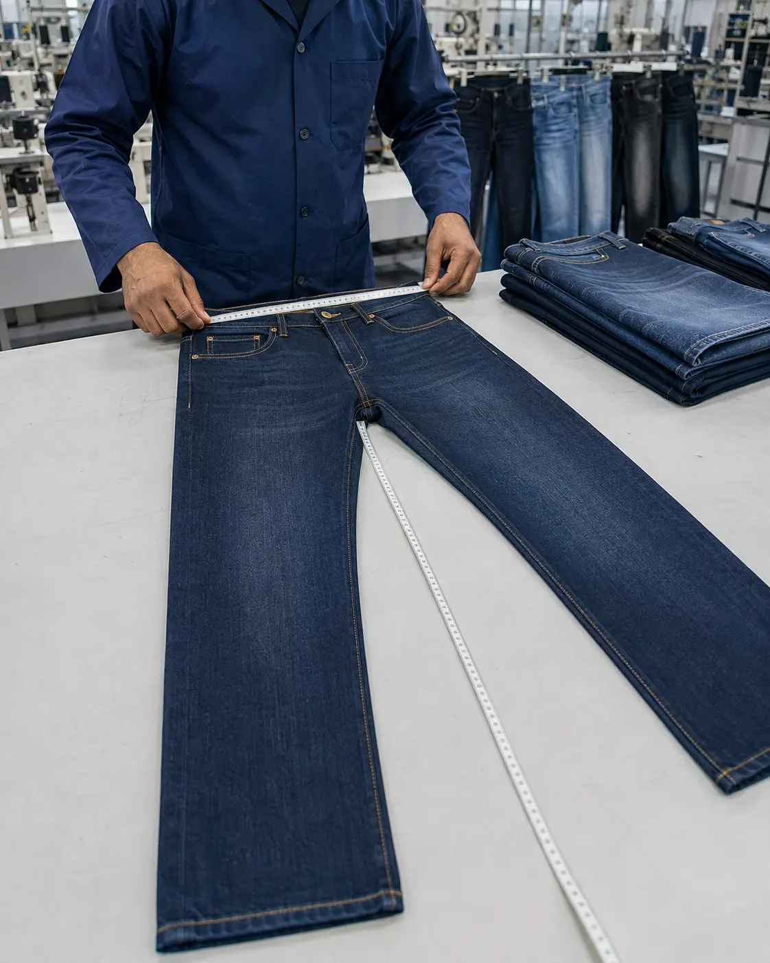 Custom denim jeans quality control inspection