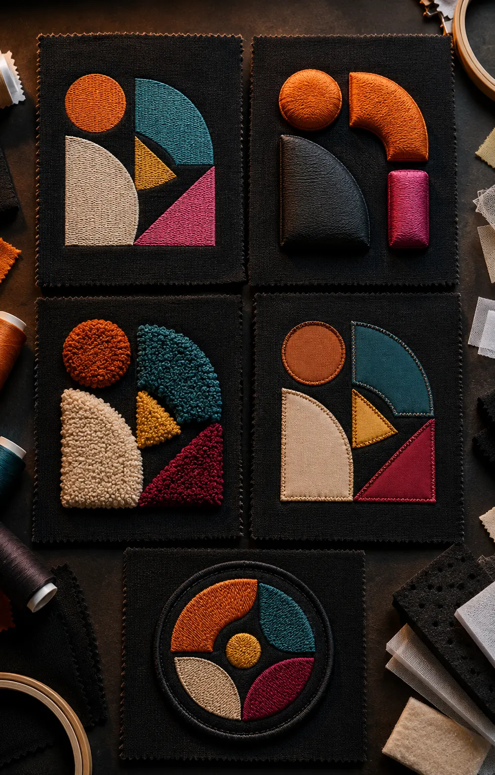 Flat 3D puff chenille and appliqué embroidery samples