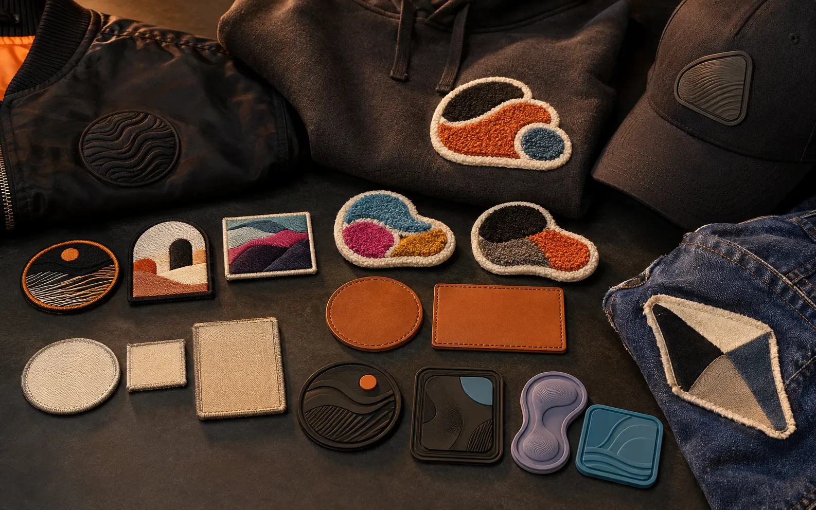 Custom embroidered rubber leather and woven patches