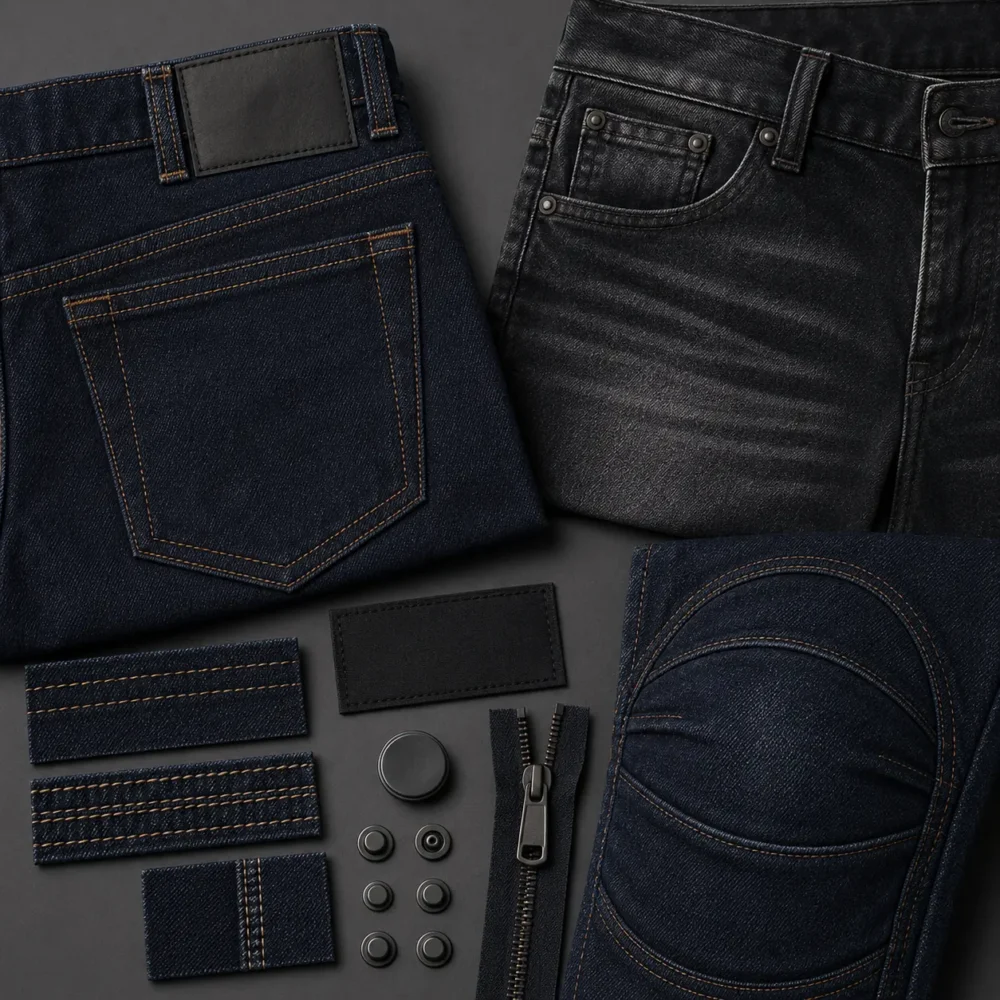 custom motorcycle jeans wash branding details