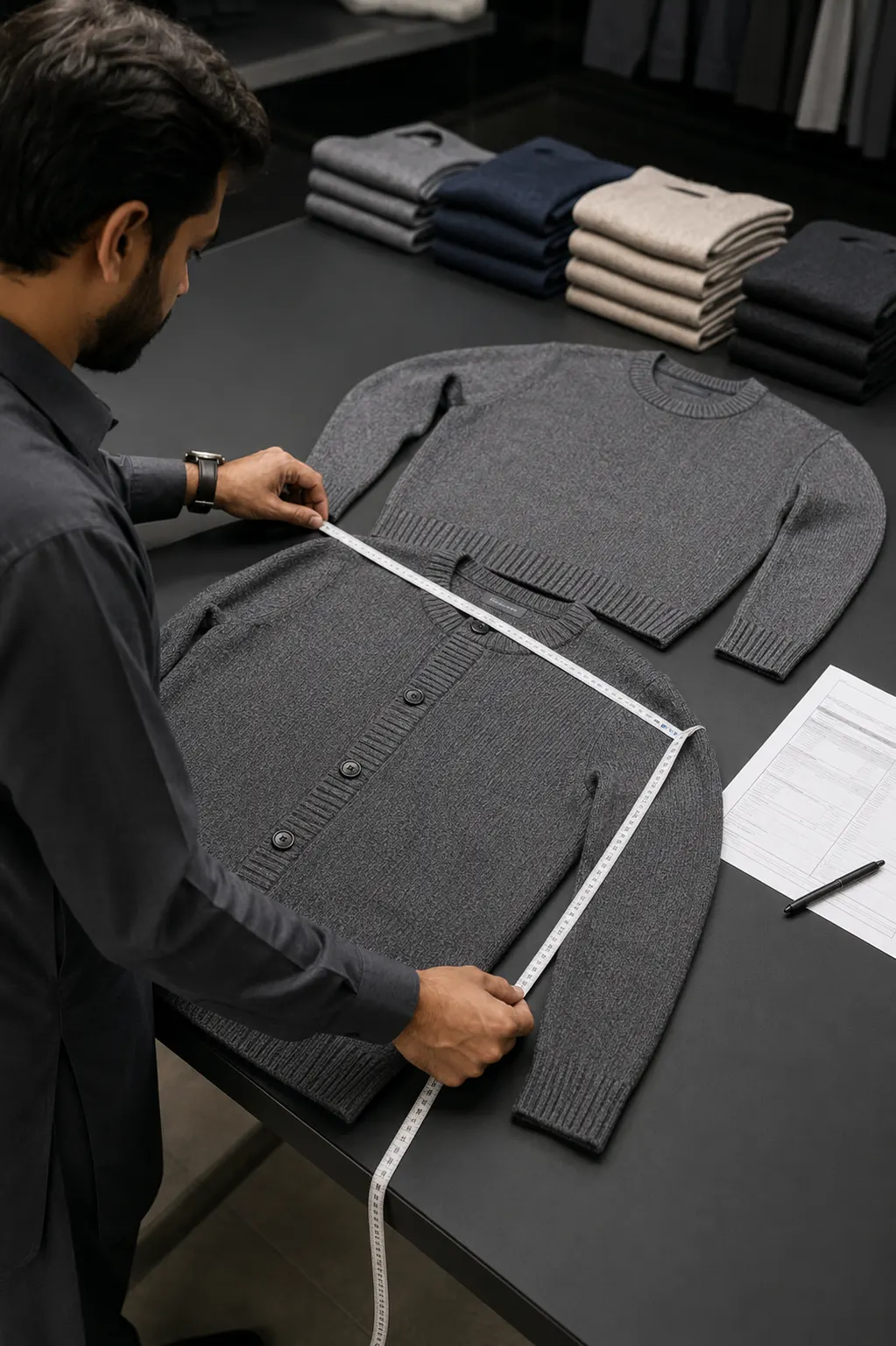 Knitwear quality control checking measurements linking and knitted surface
