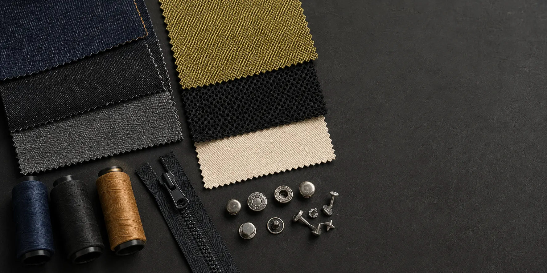 Denim swatches, reinforcement material and lining options for custom motorcycle jeans