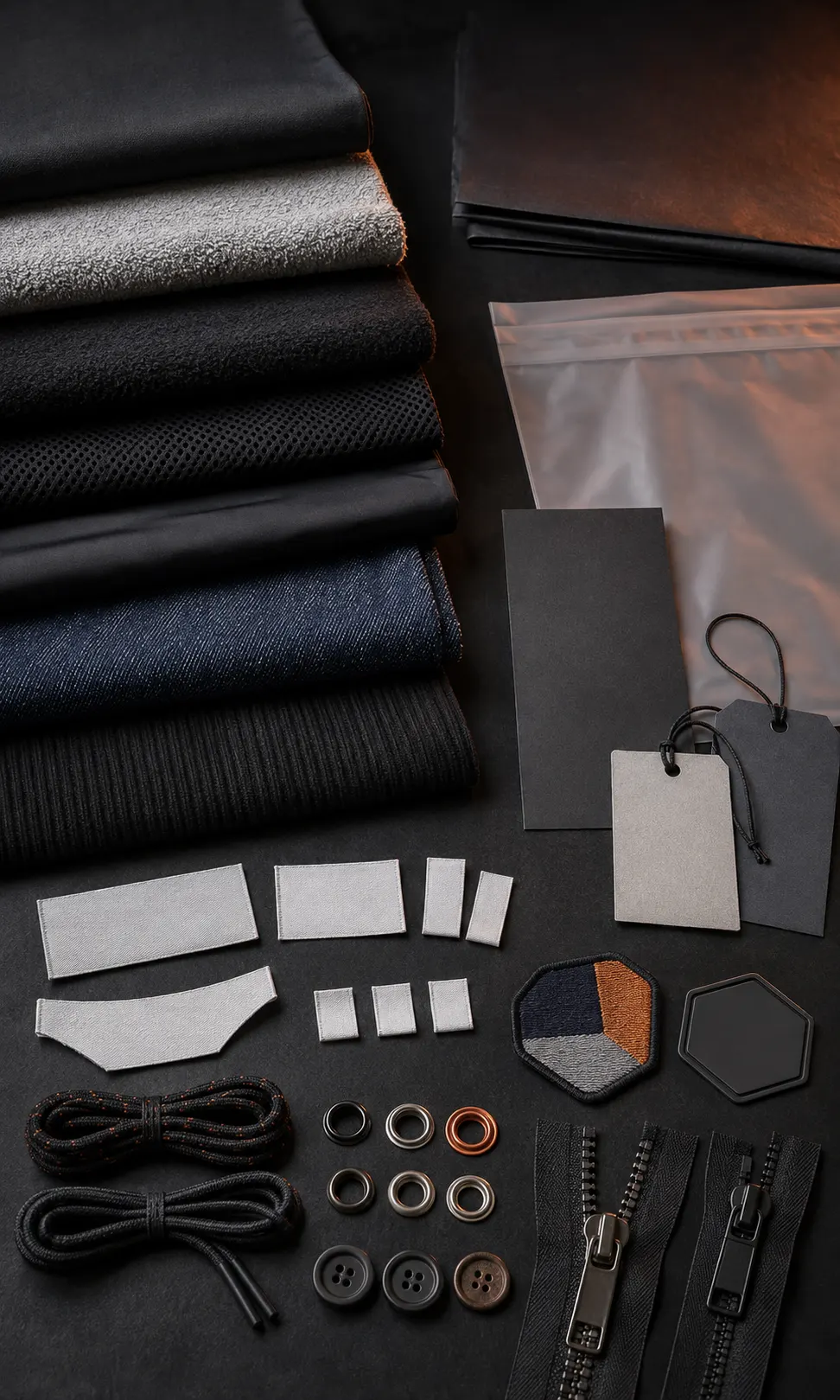 Private-label apparel fabrics, trims, labels and branding details
