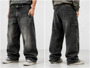 Vintage washed baggy jeans front and back view