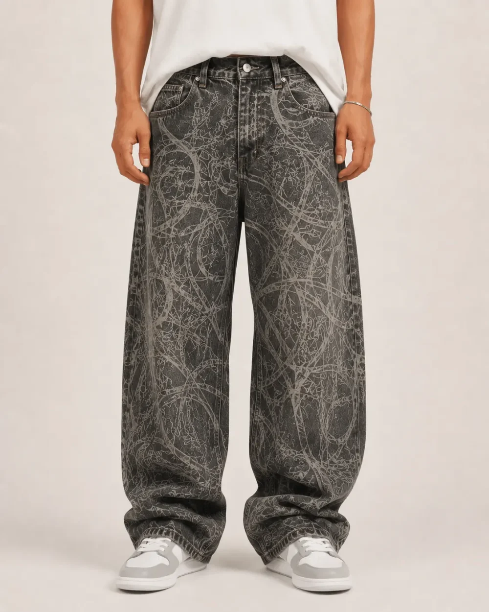 all-over-printed-baggy-jeans-front All over printed baggy jeans front view