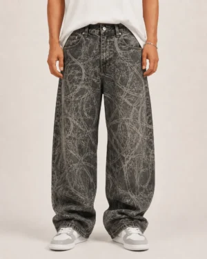 all-over-printed-baggy-jeans-front All over printed baggy jeans front view