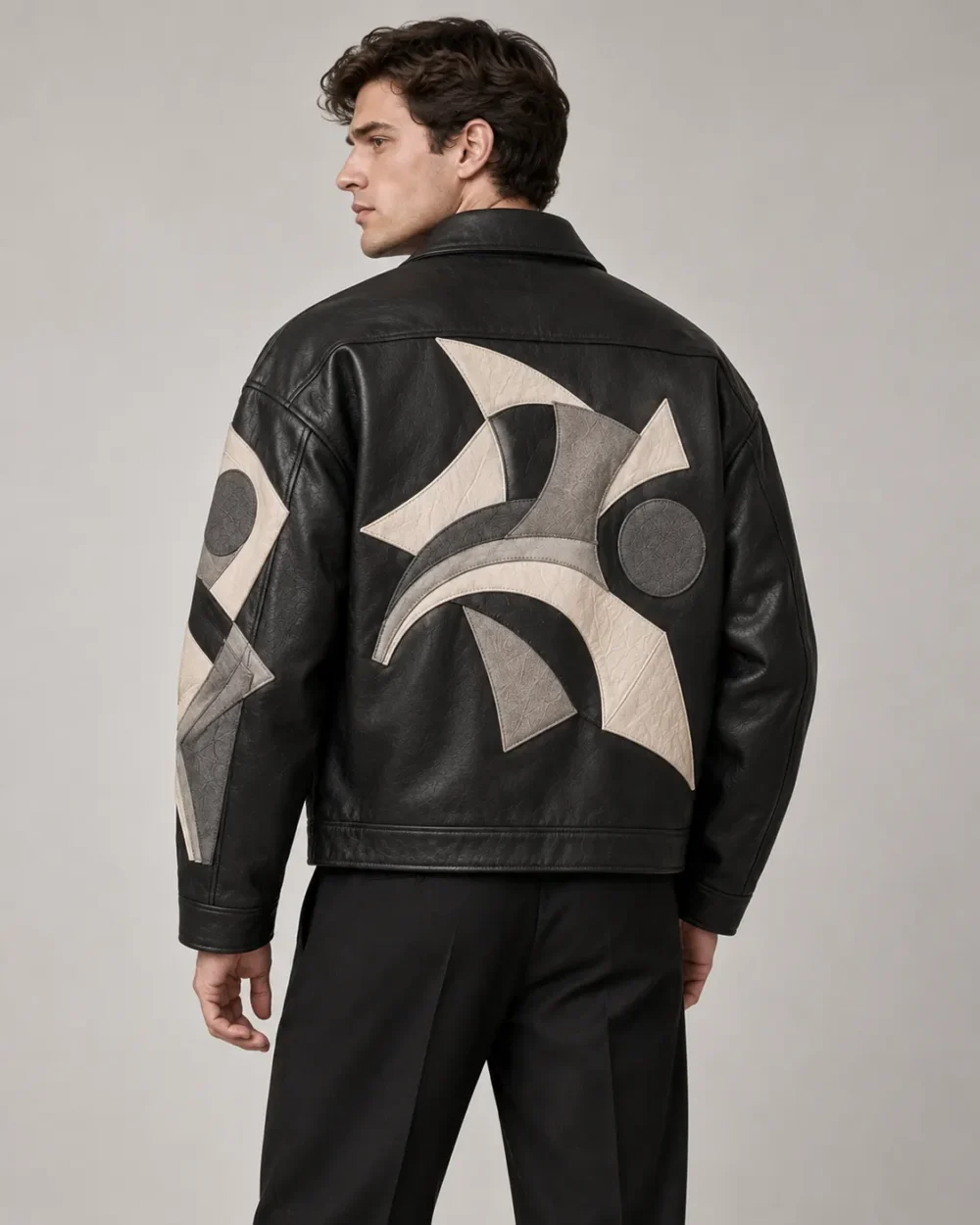 Appliqué Graphic Leather Jacket