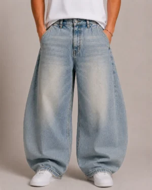Balloon fit denim jeans front view