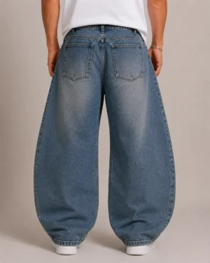 Barrel leg denim jeans back view