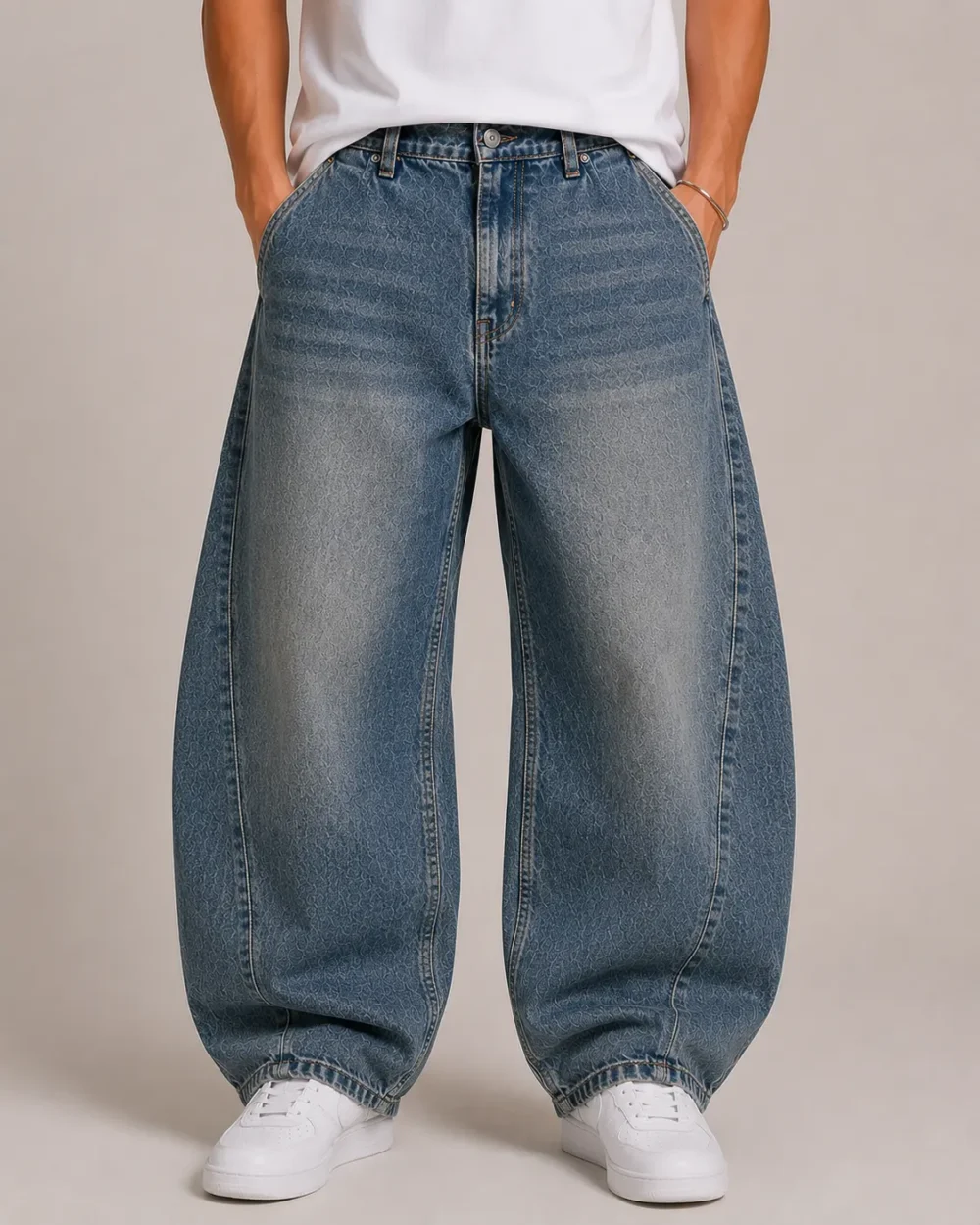 Barrel leg denim jeans front view