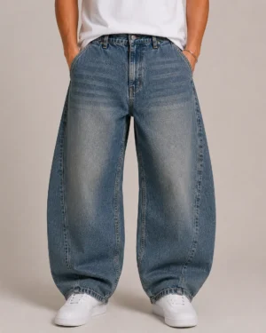 Barrel leg denim jeans front view