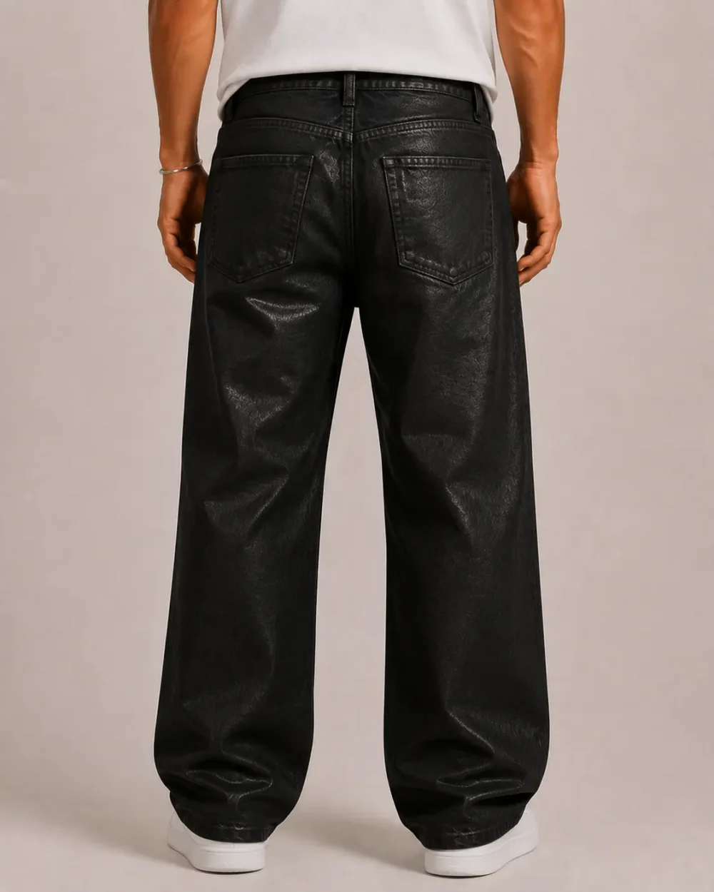 black-coated-denim-jeans-back Black coated denim jeans back view