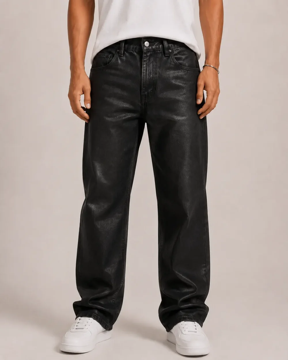black-coated-denim-jeans-front Black coated denim jeans front view