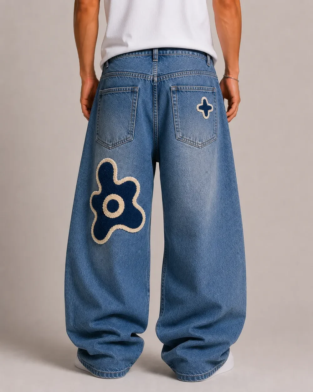 chenille-patch-baggy-jeans-back Chenille patch baggy jeans back view