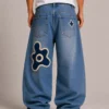 chenille-patch-baggy-jeans-back Chenille patch baggy jeans back view