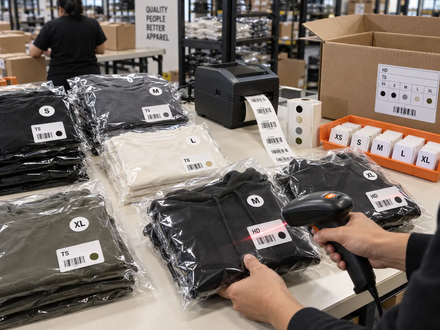 Barcode SKU and size identification for packaged clothing