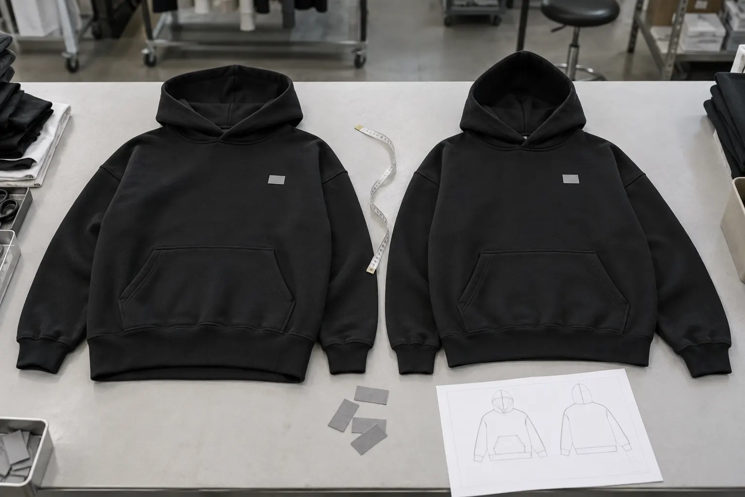 First clothing prototype compared with a revised garment sample