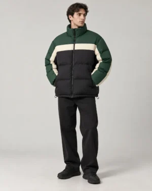 color-block-puffer-jacket-front Color block puffer jacket front view