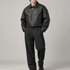 cropped-boxy-leather-jacket-front Cropped boxy black leather jacket front view