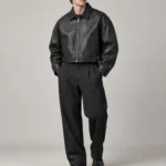 cropped-boxy-leather-jacket-front Cropped boxy black leather jacket front view