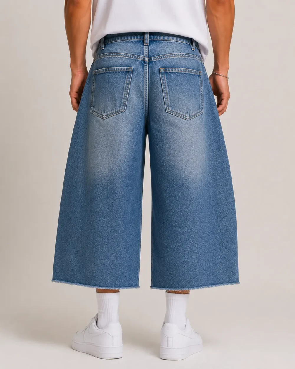 Cropped wide leg denim jeans back view