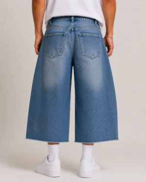 Cropped wide leg denim jeans back view